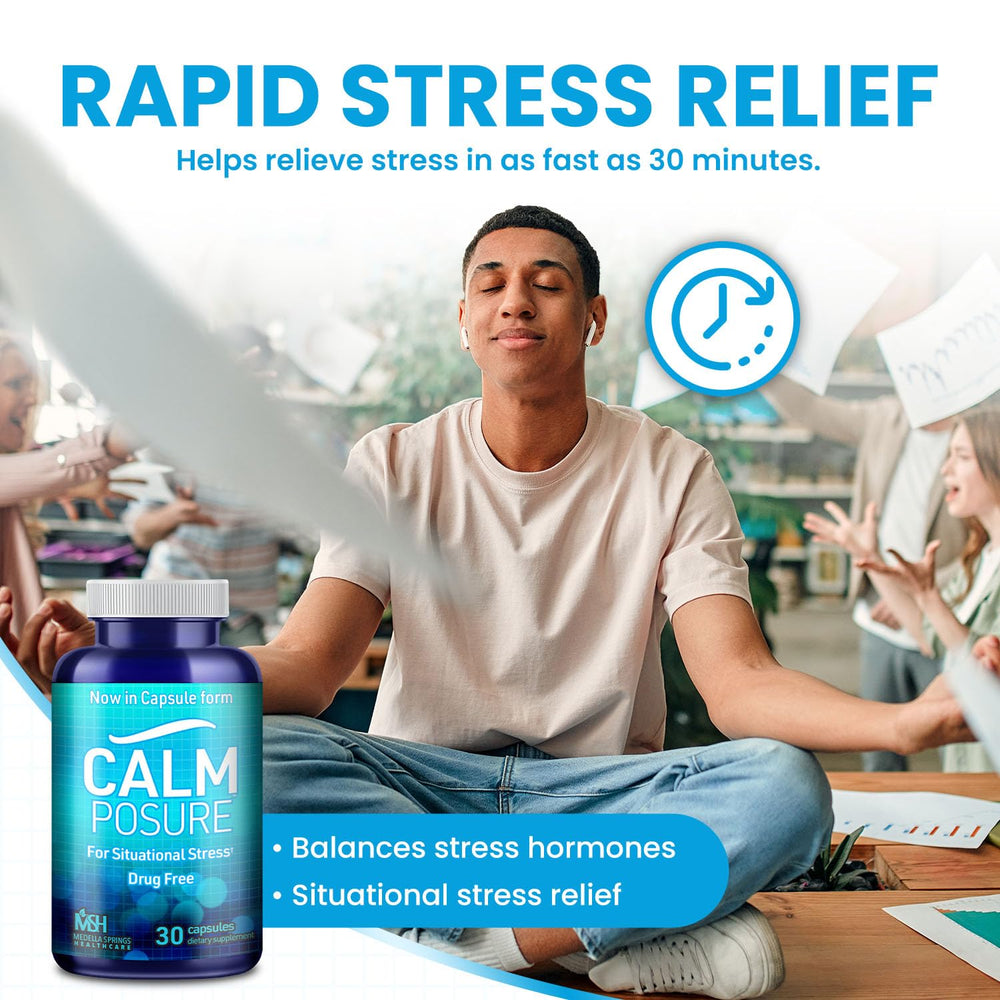 CALMPOSURE pill-closeup highlighting capsules designed for non-habit forming relief