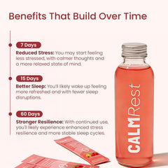 CalmRest ashwagandha saffron theanine ingredients highlighting mood support.