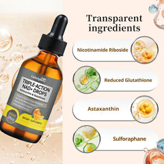 CalmSphere NADPlus drops highlight glutathione and astaxanthin ingredients for antioxidant support.