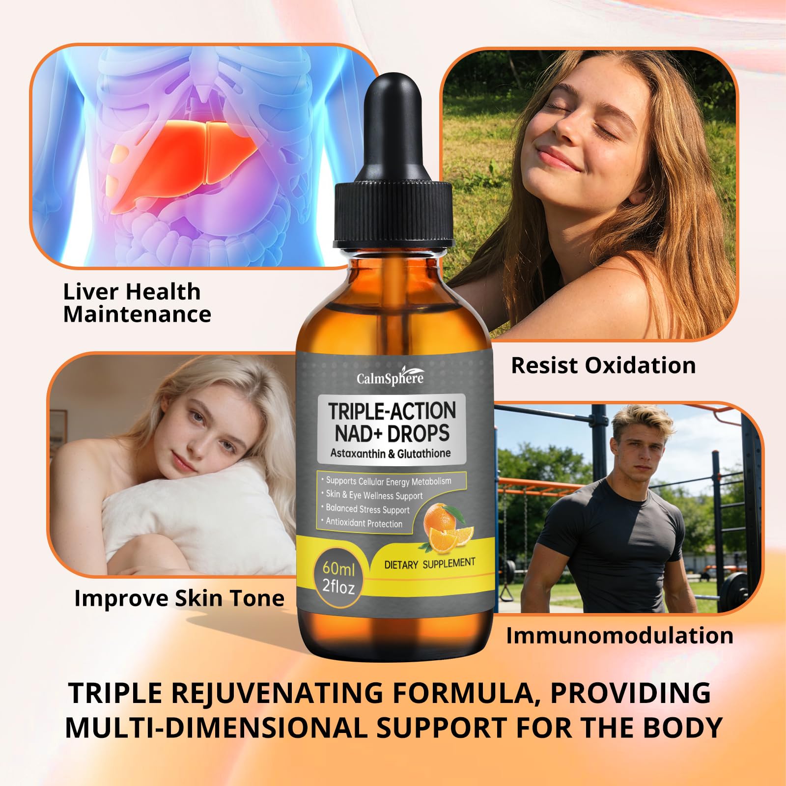 CalmSphere NADPlus drops show natural citrus flavor for enjoyable daily use.