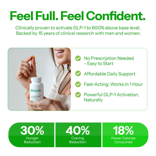 Calocurb capsules close-up showing plant-based supplement for appetite management
