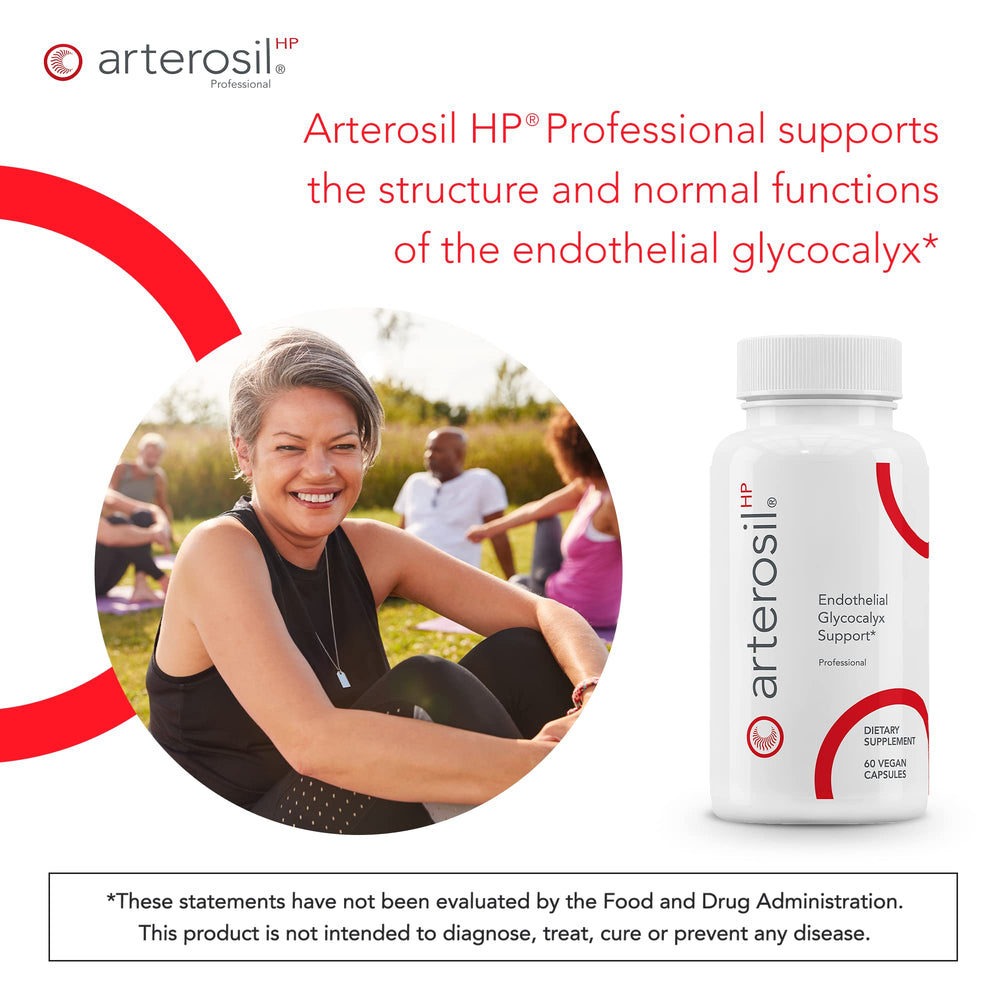 Calroy Arterosil HP Professional bottle back with supplement details and cGMP note.
