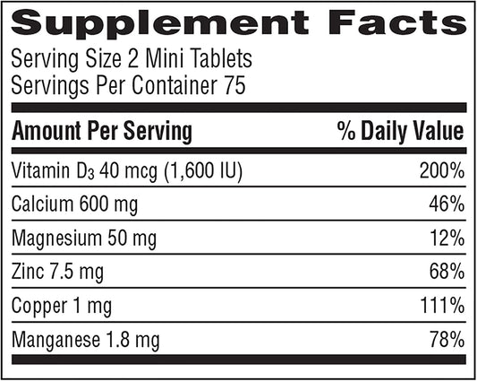 Caltrate Minis Minerals 150ct bottle side angle shows compact packaging for daily use