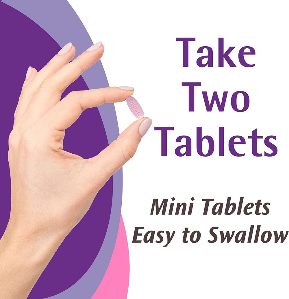 Caltrate Minis Minerals 150ct pill closeup emphasizes small easy-to-swallow tablets