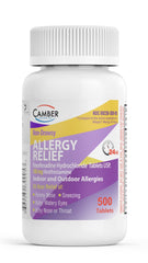 Camber Pharmaceuticals Camber 24 Hrs fexofenadine bottle front label indicating all-day indoor and outdoor relief.