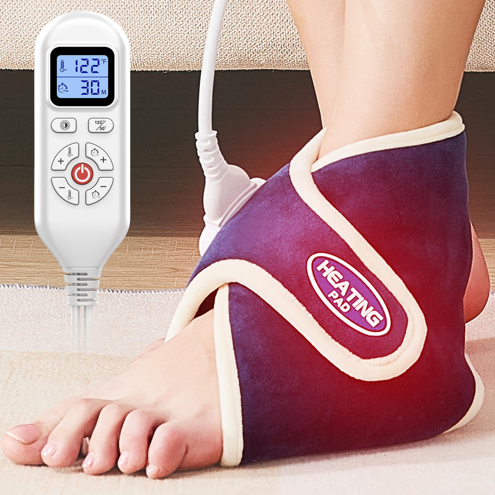 CAMECO electric heating pad applied to Achilles area with targeted warmth for relief