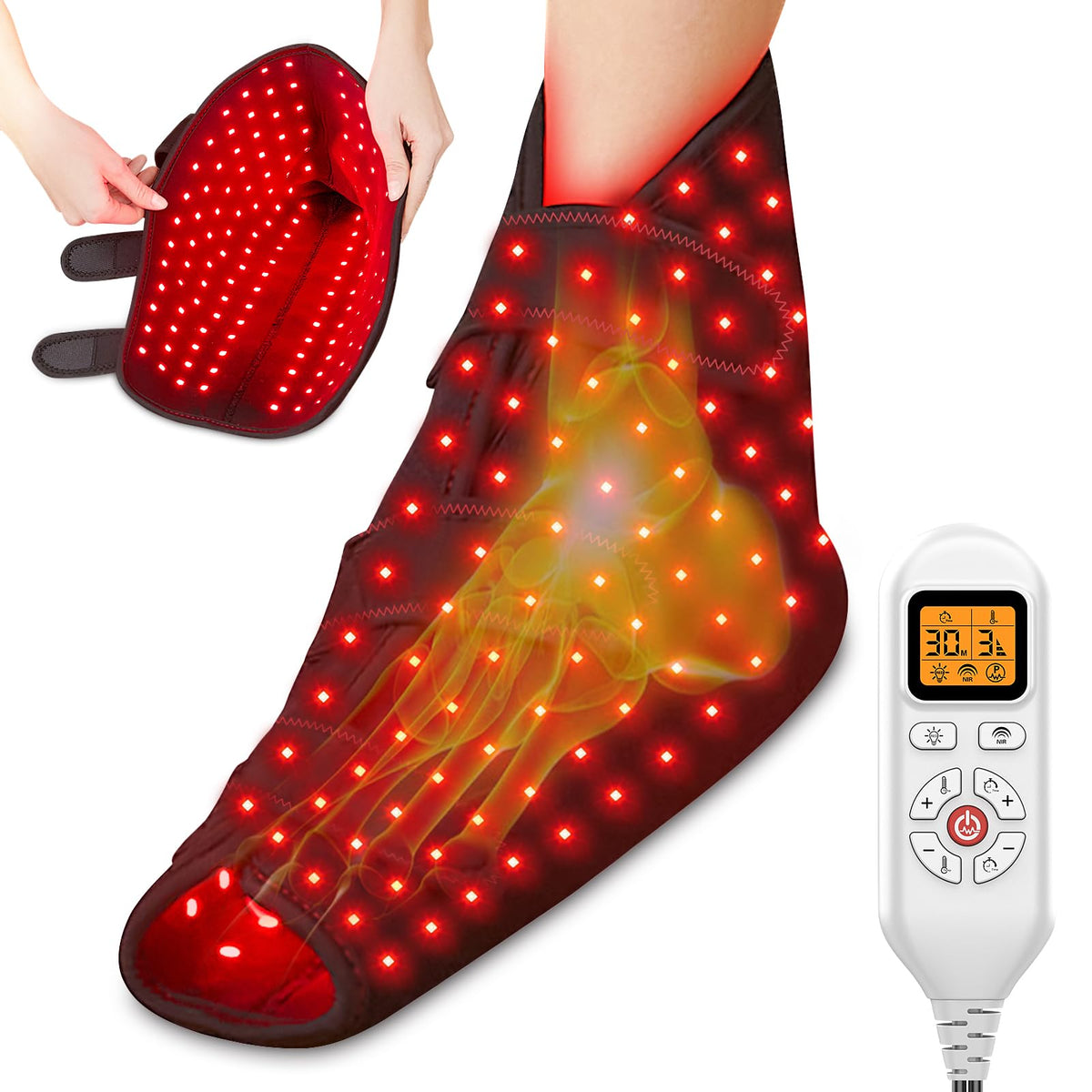 CAMECO infrared foot therapy shoe close-up shows full-foot coverage for comfort