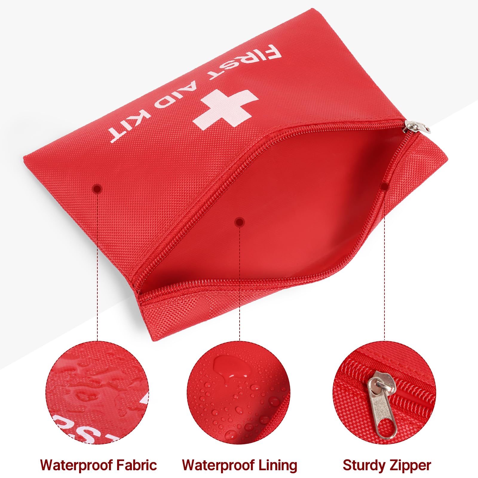 Camoredy compact red pouch inside a car, backpack, or luggage.