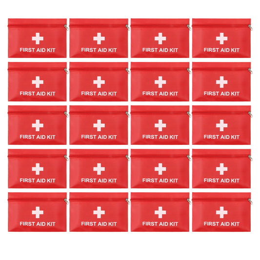 Camoredy empty mini first aid kit bag in red front view for quick travel identification.