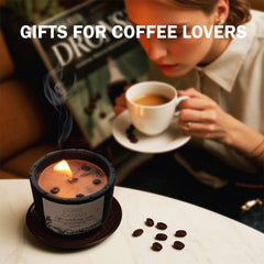CAMPHOME real coffee beans visible in the candle, adding rustic decor and scent.