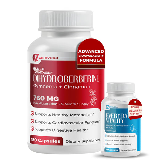 CAMVORA Dihydroberberine bottle front for steady energy support