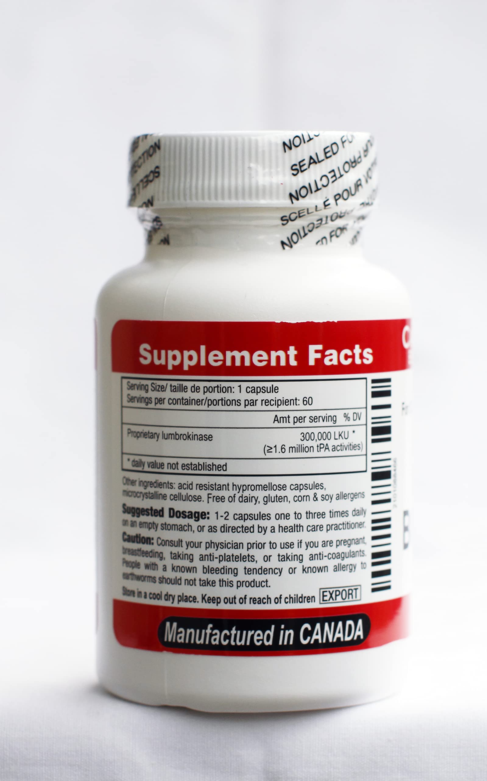 Canada RNA Boluoke capsules closeup highlighting lumbrokinase for balanced fibrinolysis potential