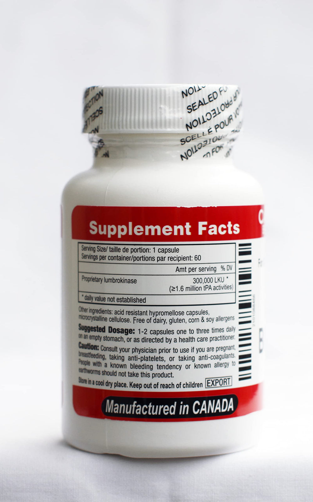 Canada RNA Boluoke capsules closeup highlighting lumbrokinase for balanced fibrinolysis potential