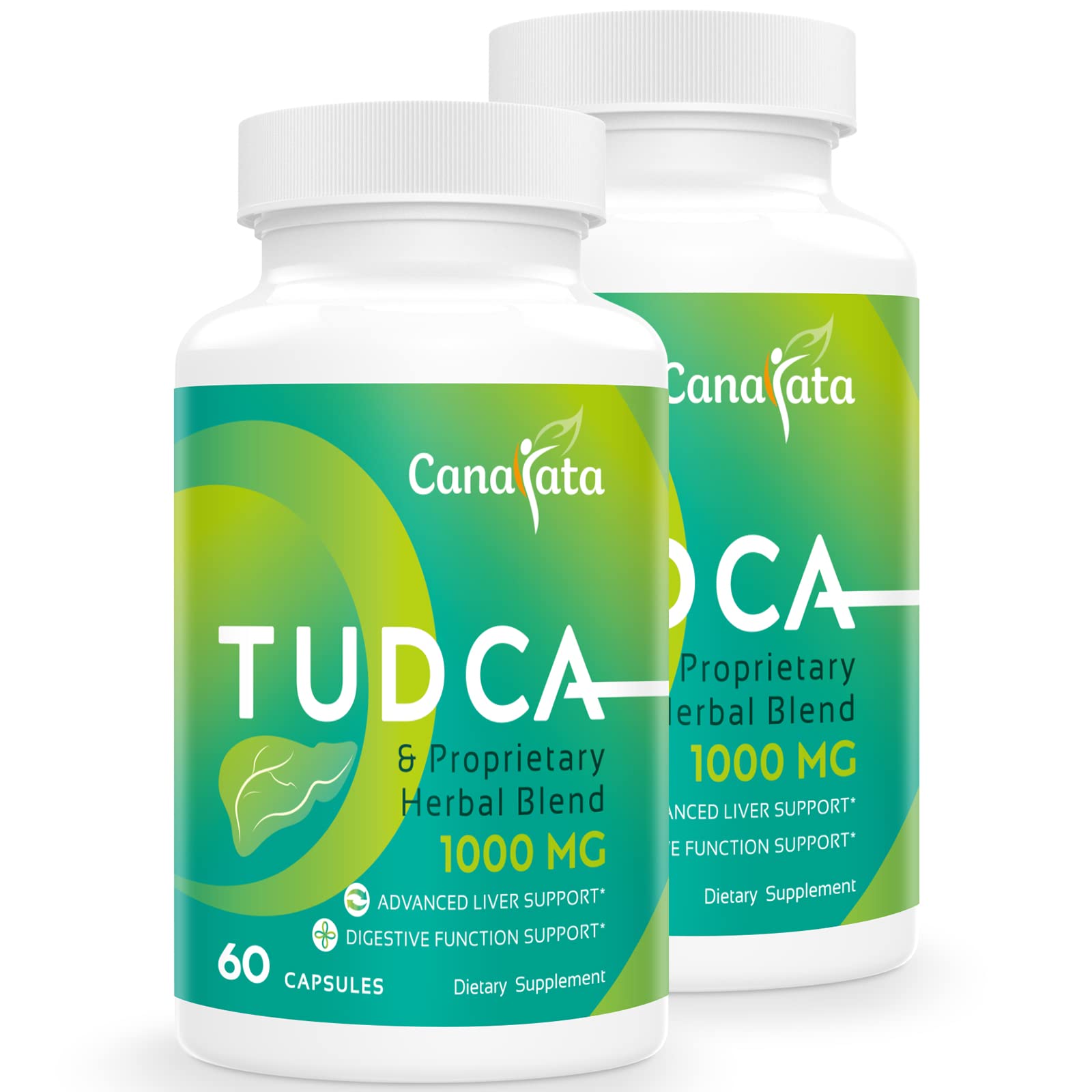 Canarata Tudca bottle front showing label and dosage details for liver support.