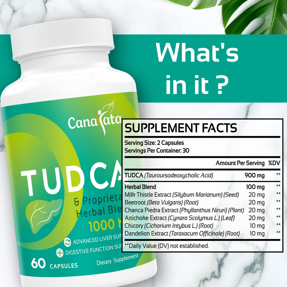Canarata Tudca capsules closeup highlighting vegan capsules and high-potency formula.