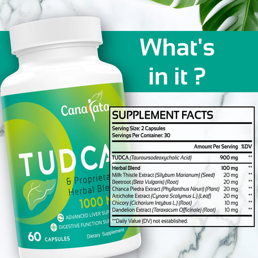 Canarata Tudca capsules closeup highlighting vegan capsules and high-potency formula.