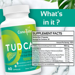 Canarata Tudca capsules closeup highlighting vegan capsules and high-potency formula.