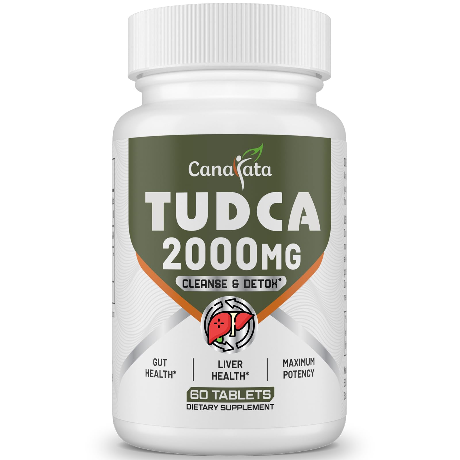 Canarata TUDCA 2000mg bottle front view highlighting dosage and label for liver support.