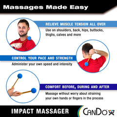 CanDo massager features flexible metal shaft to reach difficult muscle areas.