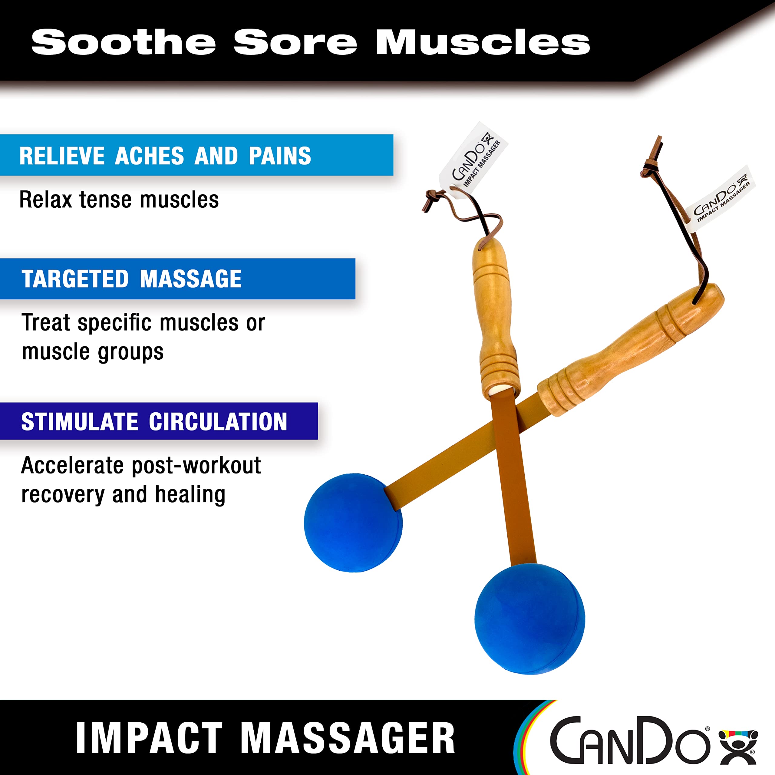 CanDo percussion massager compact and portable for travel and on-the-go use.