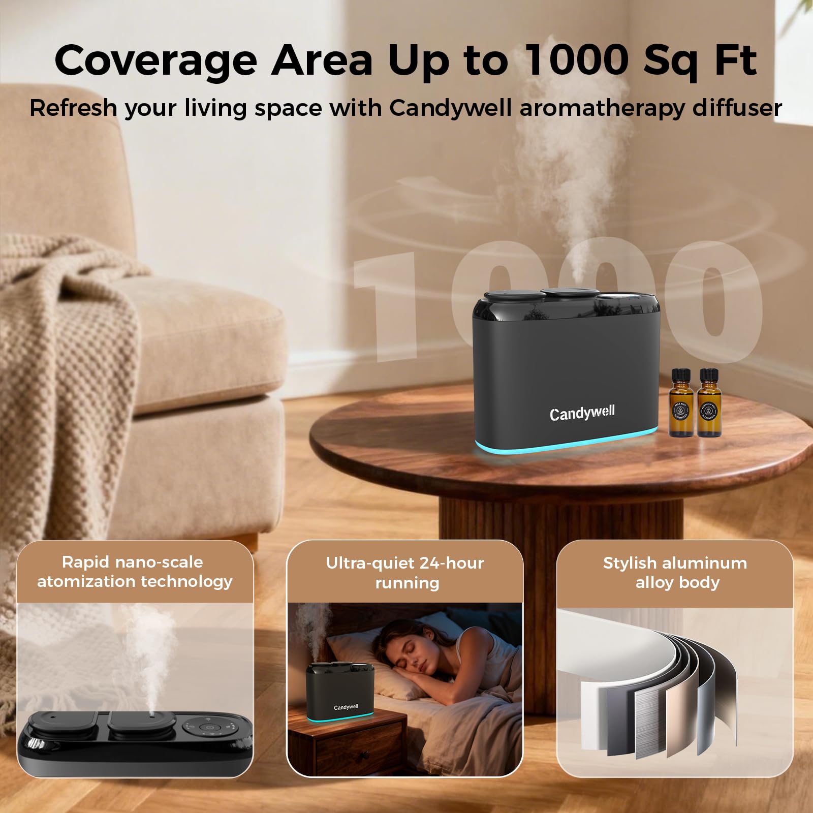 Candywell Diffuser metallic design blends with modern decor.