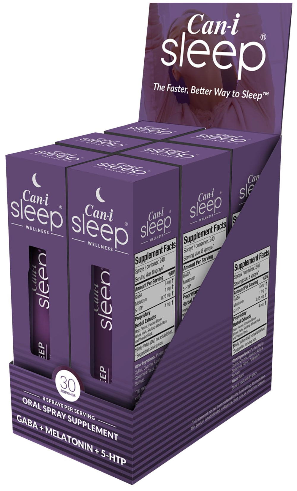 Cani Brands Feel Amazing sleep spray bottle closeup shows premium packaging for quick night use.