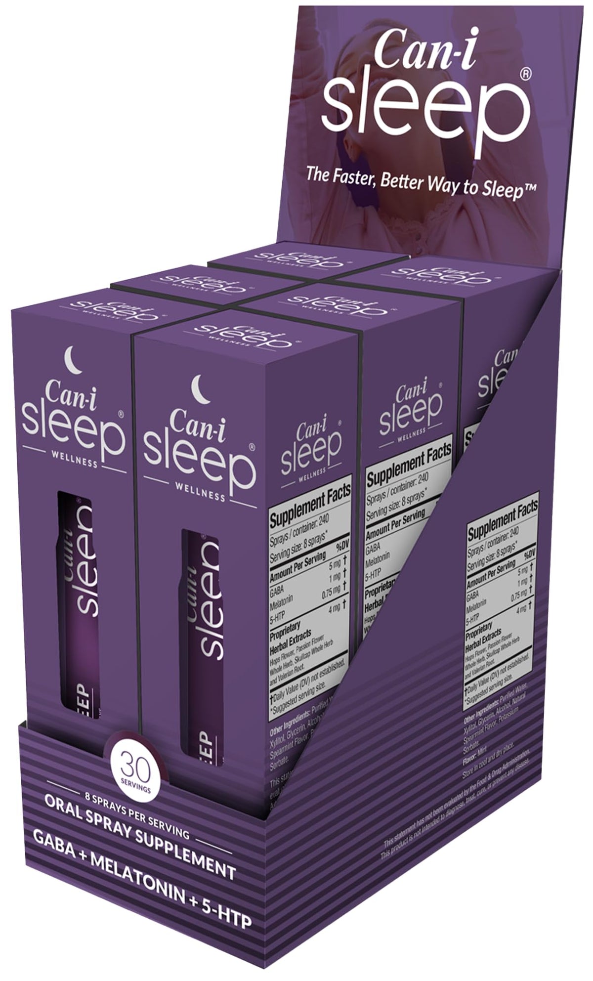 Cani Brands Feel Amazing sleep spray bottle closeup shows premium packaging for quick night use.