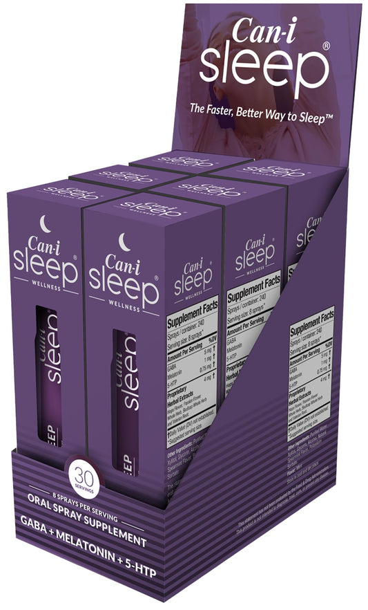 Cani Brands Feel Amazing sleep spray bottle closeup shows premium packaging for quick night use.
