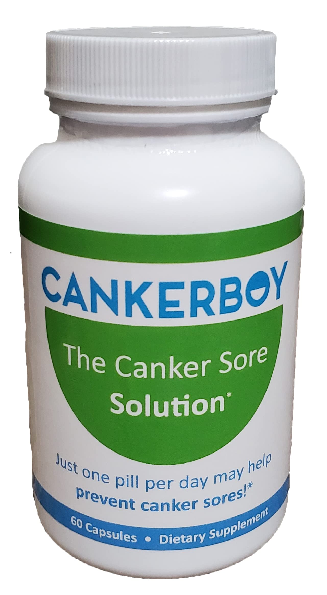 Cankerboy daily supplement bottle shown for convenient once-daily canker sore support