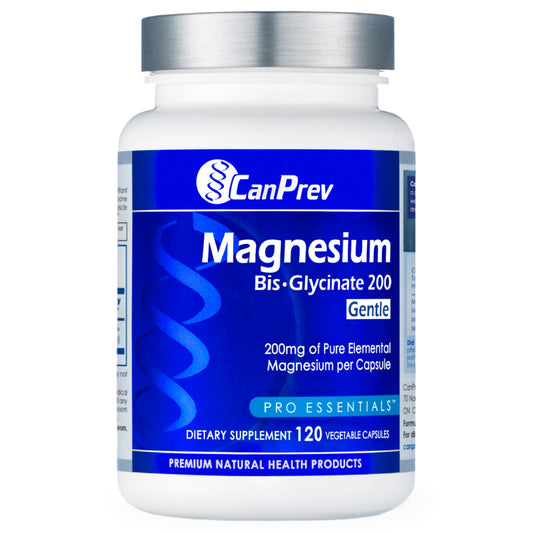 CanPrev Magnesium Bis-Glycinate 200mg bottle front promotes daily magnesium support