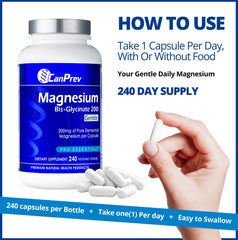 CanPrev Magnesium BisGlycinate 200mg poured into a dish illustrating daily use.