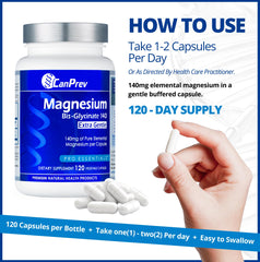 CanPrev Magnesium BisGlycinate Extra Gentle packaging indicates a 120-day supply.