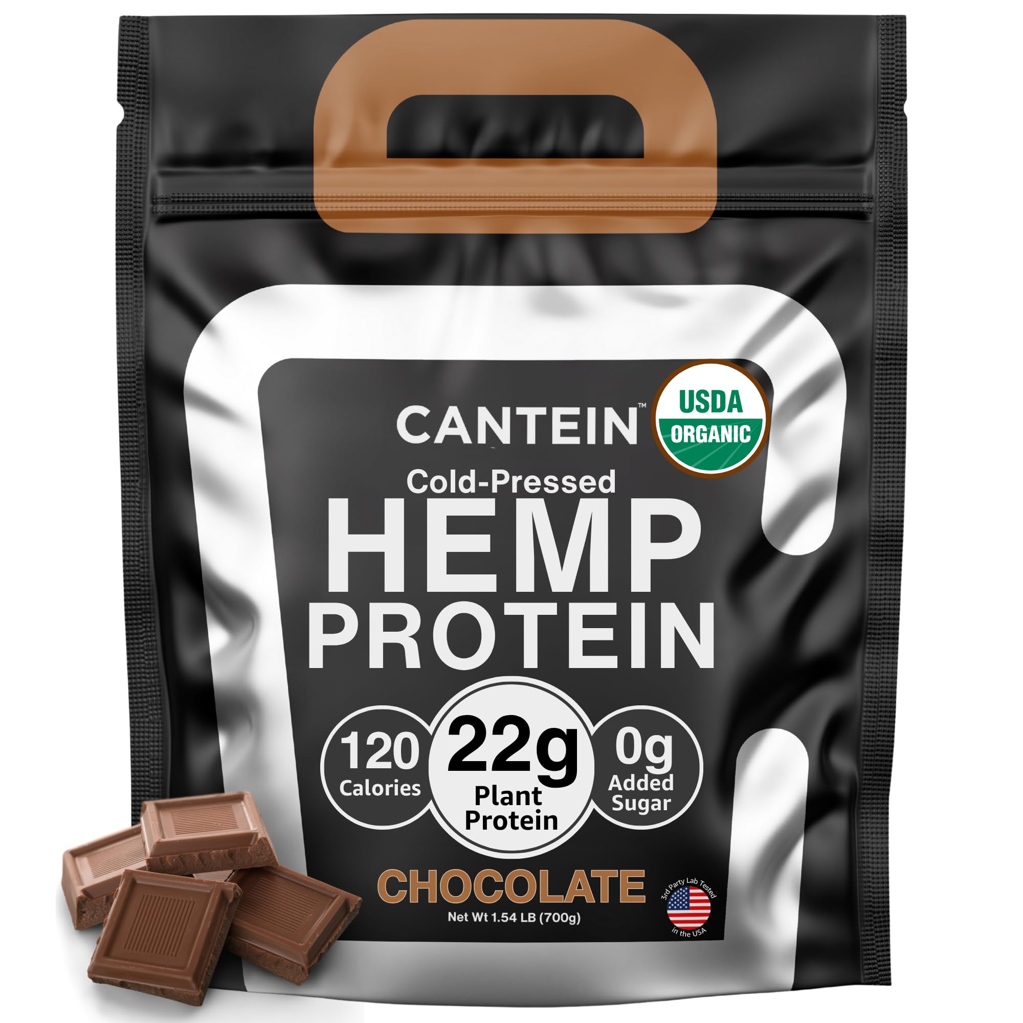 Cantein organic hemp protein tub showing clean plant-based protein.