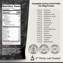 Cantein protein powder scoop ready to mix into a smoothie.