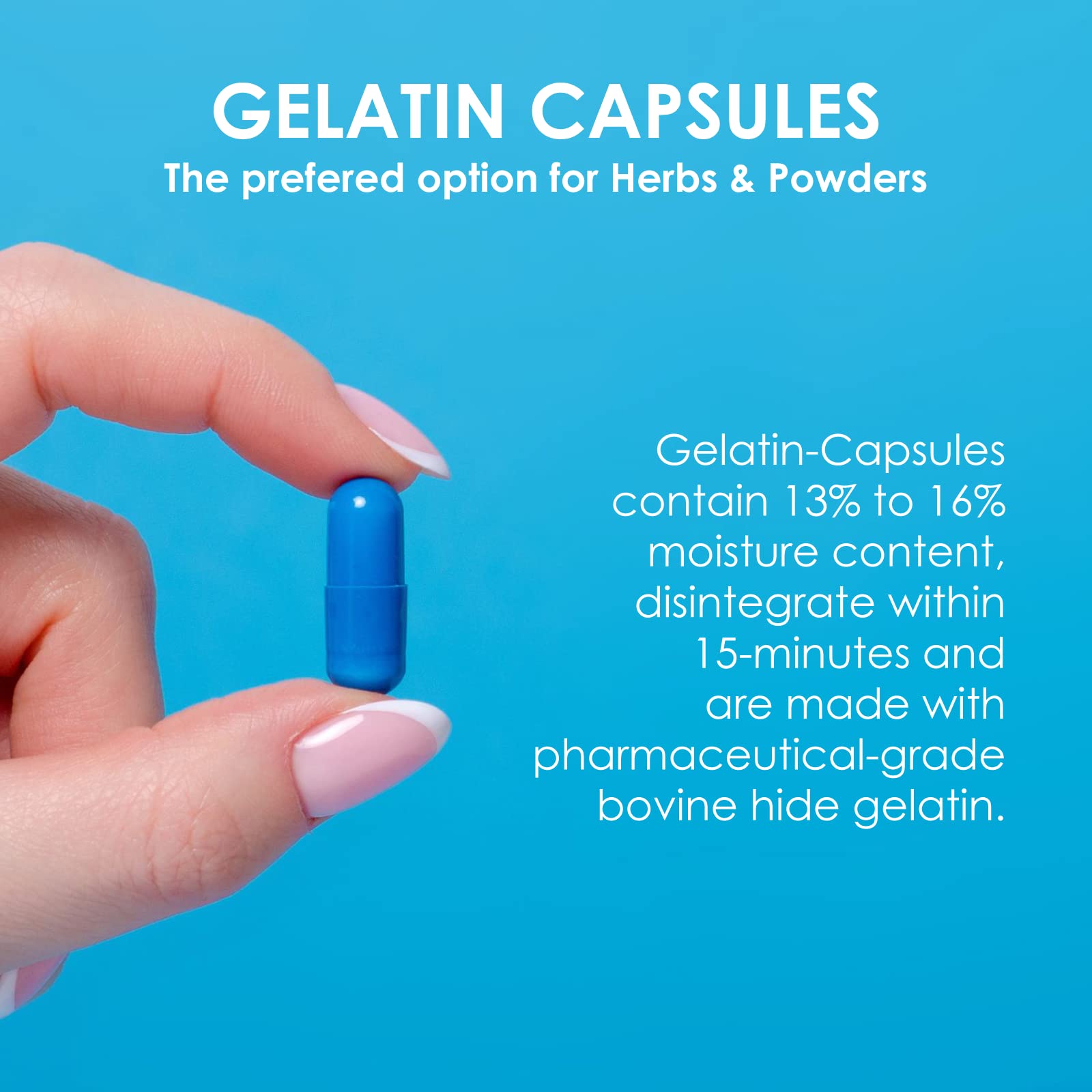 Capsuline bovine gelatin capsules, Kosher and Halal certified for custom formulations.