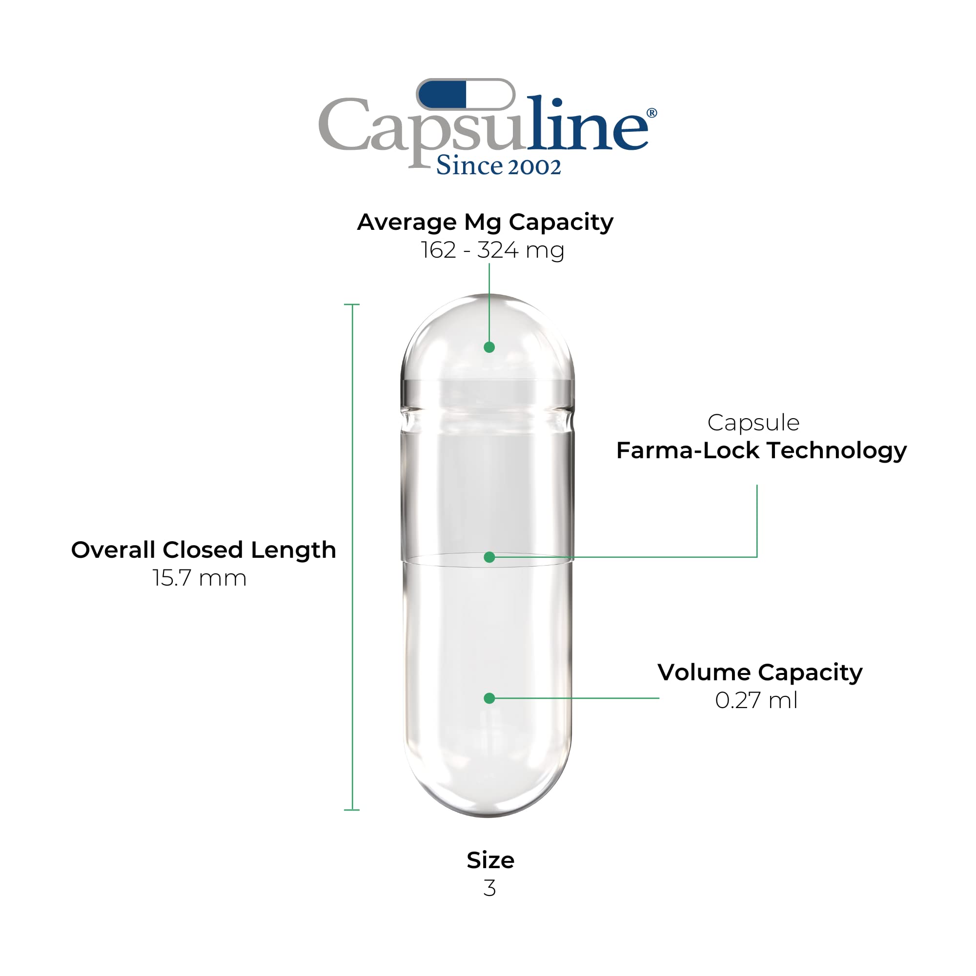 Capsuline empty size 000 capsules close-up showing clear shell.