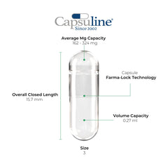 Capsuline empty size 000 capsules close-up showing clear shell.