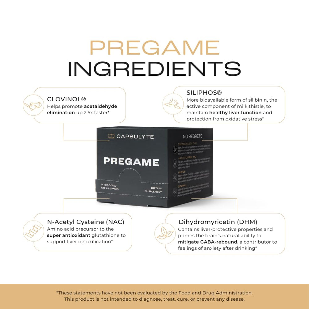 Capsulyte Pregame 14-dose supply packaging highlights daily use.