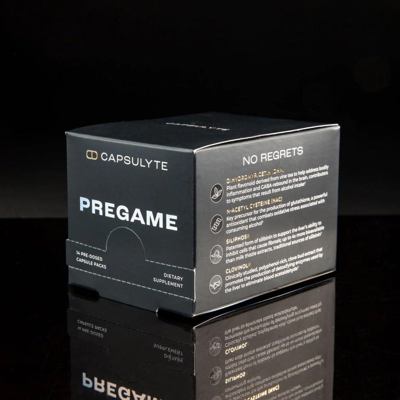 Capsulyte Pregame hydration pairing with water for nighttime use.