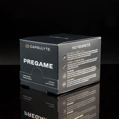 Capsulyte Pregame hydration pairing with water for nighttime use.