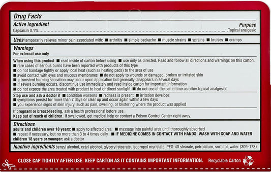 Capzasin HP cream tube dispense view highlighting easy application for joint comfort