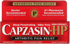 Capzasin HP arthritis pain relief cream bottle showing deep-penetrating formula for temporary relief