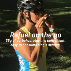 Carb Boom Banana Peach energy gel on cyclist during ride for steady power.