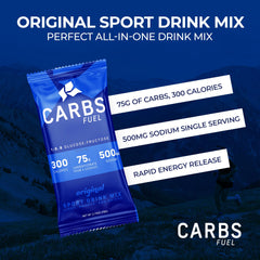 Carbs Fuel bundle packaging with gels and sachets ready for training day