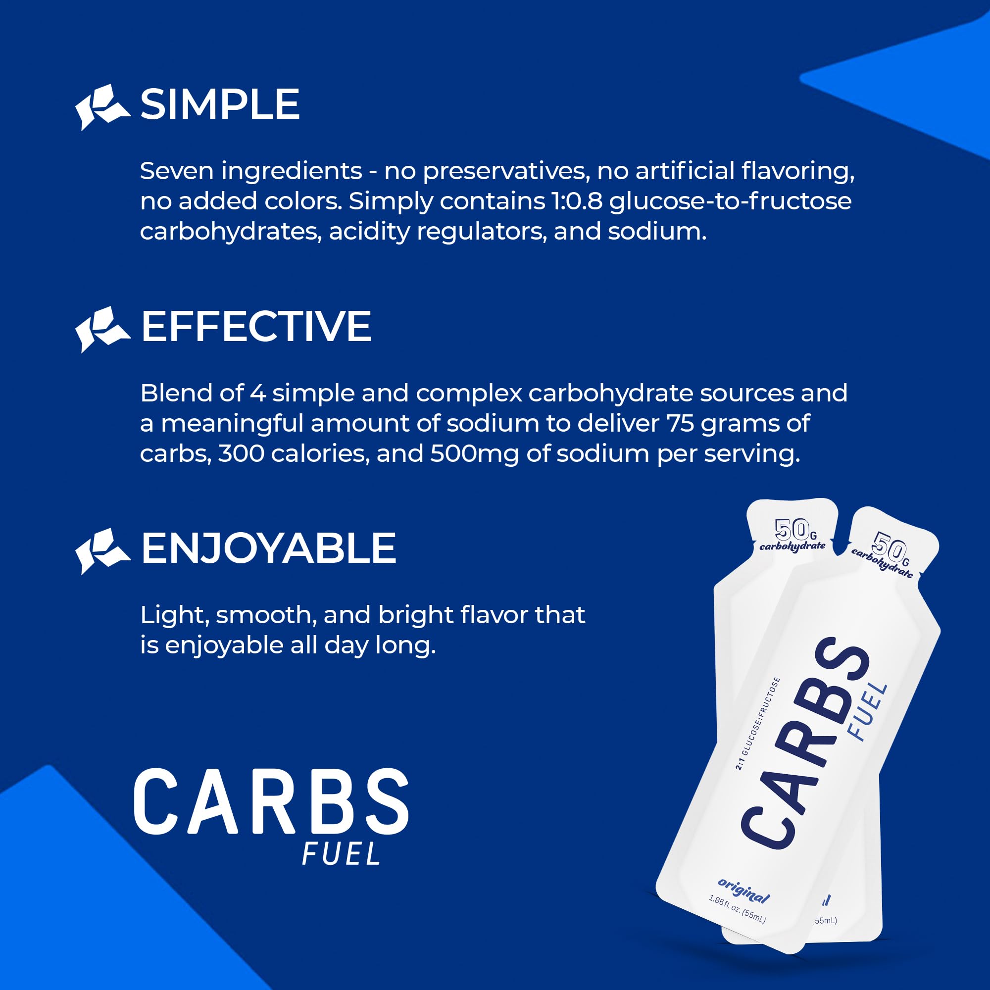 Close-up of Carbs Fuel energy gel 50g sachet showing smooth texture and portability