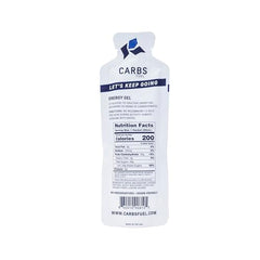 Vegan and gluten-free badge on Carbs Fuel Original gel package