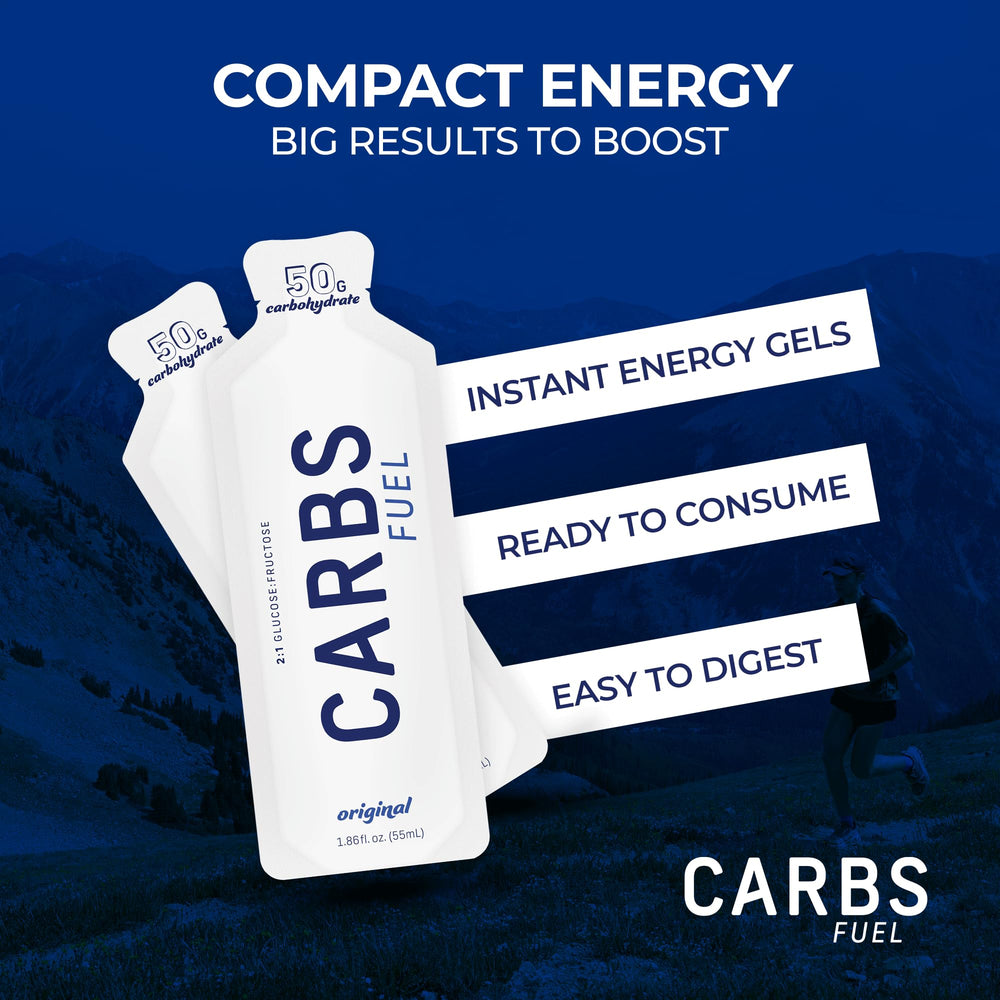 Open packet of Carbs Fuel gel illustrating thin, easy-to-swallow texture.