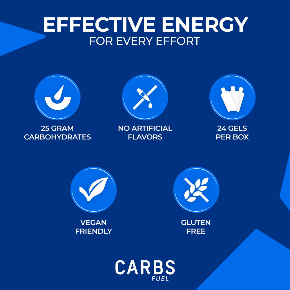 Carbs Fuel Original Energy Gel pack on running belt for easy race fueling