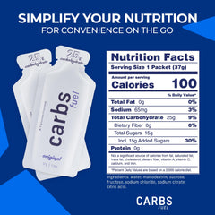 Carbs Fuel Original Energy Gel packaging is shelf-stable for travel