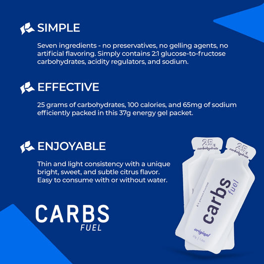 Carbs Fuel Original Energy Gel tube in hand during workout for quick energy